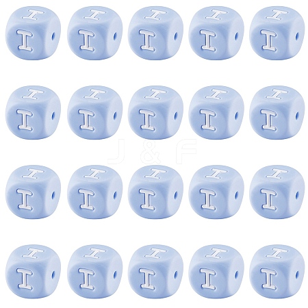 20Pcs Blue Cube Letter Silicone Beads 12x12x12mm Square Dice Alphabet Beads with 2mm Hole Spacer Loose Letter Beads for Bracelet Necklace Jewelry Making JX434I-1