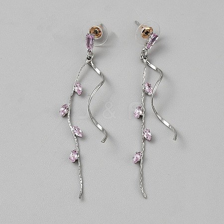Brass Micro Pave Cubic Zirconia Dangle Stud Earrings EJEW-WH0004-192P-1