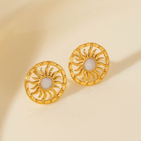 304 Stainless Steel Sun Stud Earrings PW-WGF3652-02-1