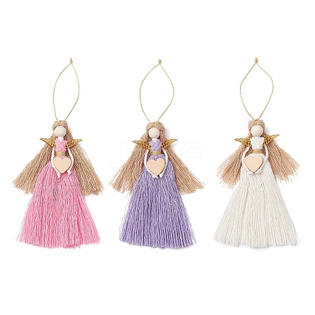 3Pcs 3 Colors Handmade Macrame Cotton Cord Angel Pendant Decorations HJEW-JM02669-1