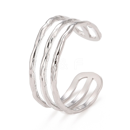 Non-Tarnish 304 Stainless Steel Triple Line Open Cuff Ring for Women RJEW-C025-12P-1