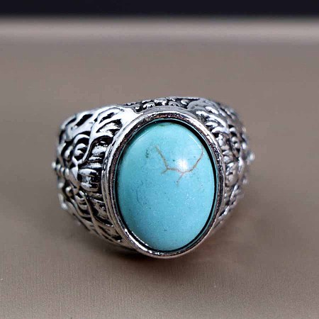 Men's Fashion Synthetic Turquoise Ring Zinc Alloy Hip-hop Ring WA6596-7-1