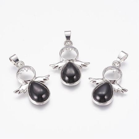 Natural Black Agate(Dyed & Heated) Pendants G-G651-A09-1