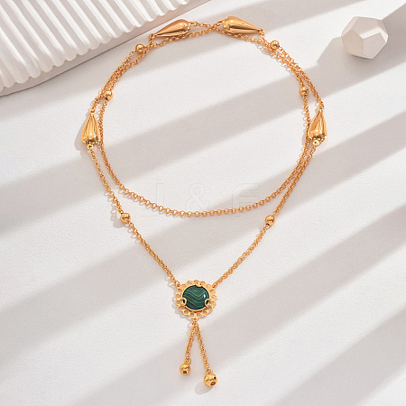 Vintage Classic Elegant Brass Pave Synthetic Malachite Fashion European Flower Lariat Necklaces YP1848-3-1