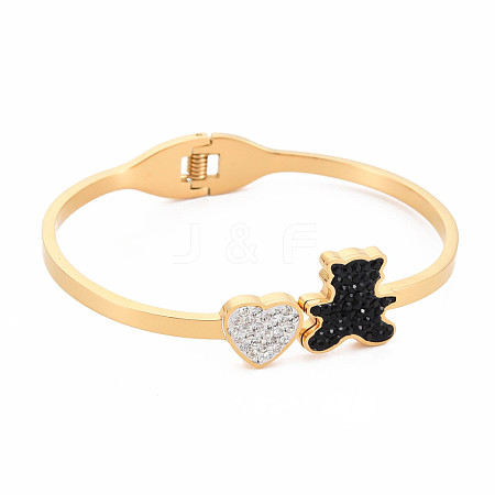 Ion Plating(IP) Rhinestone Bear & Heart Bangle BJEW-N017-012LG-1