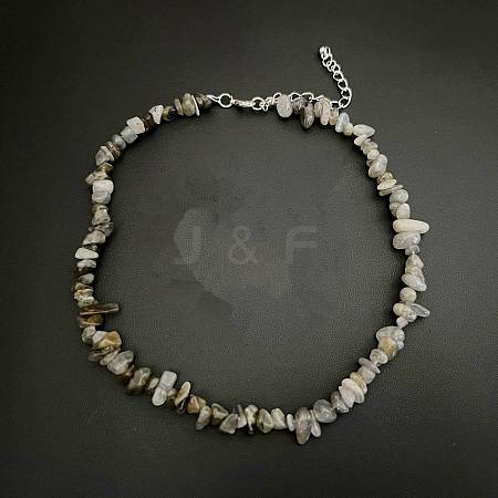 Natural Feldspar Chip Beaded Necklaces for Women IW6789-37-1