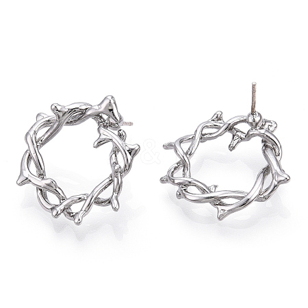 Rack Plating Alloy Wire Wrapped Ring Stud Earrings with 925 Sterling Silver Pins for Women EJEW-T013-03P-1