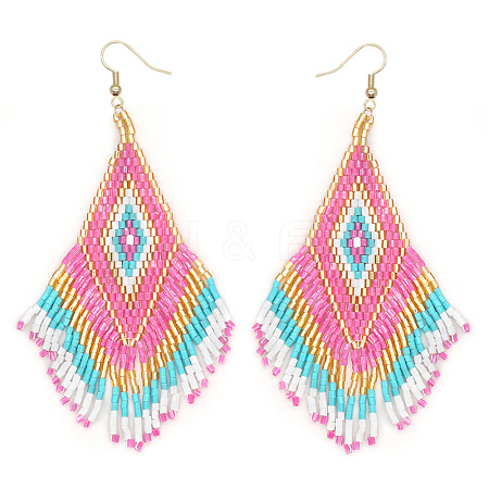 Bohemian Handmade Glass Seed Beads Tassel Dangle Earrings CB9270-4-1