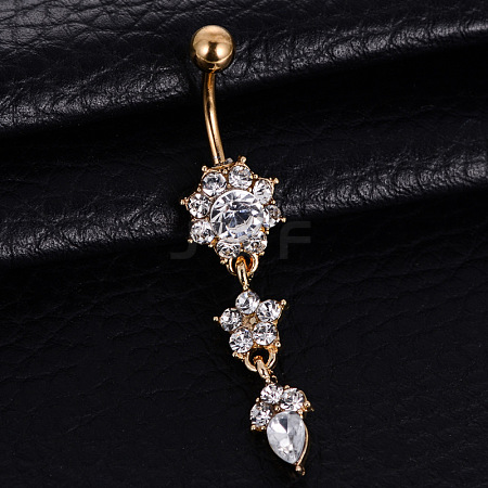 Piercing Jewelry Alloy Rhinestone Split Flower Navel Ring Belly Rings WG05686-02-1