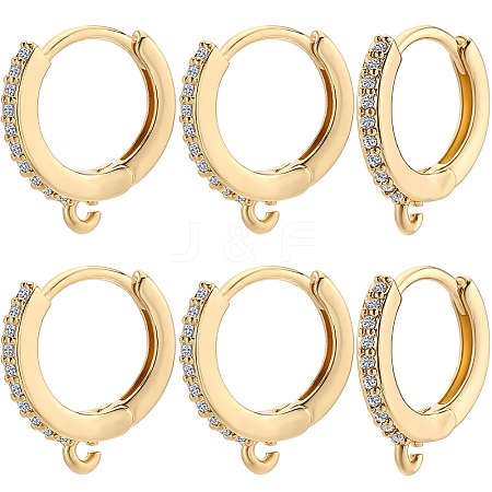 Beebeecraft 12Pcs Brass Micro Pave Clear Cubic Zirconia Huggie Hoop Earring Findings EJEW-BBC0001-25G-1