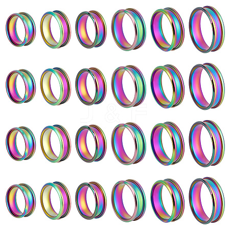24Pcs 6 Styles 201 Stainless Steel Grooved Finger Ring Settings STAS-ME0003-12MC-1