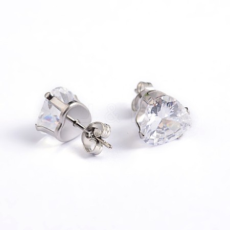 Heart 304 Stainless Steel Cubic Zirconia Stud Earrings EJEW-H306-24-4mm-1