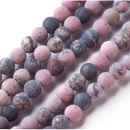 Frosted Natural Rhodonite Round Bead Strands G-E487-12-10mm-1