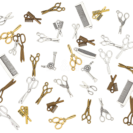 150Pcs 15 Styles Haircut Theme Tibetan Style Alloy Pendants FIND-ME0001-25-1