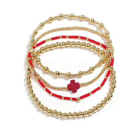 4Pcs Gothic Brass Cross Stretch Bracelet Sets YK6983-2-1