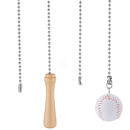 2Pcs 2 Style Baseball Theme PU Leather & Wood Ceiling Fan Pull Chain Extenders FIND-GF0005-92-1
