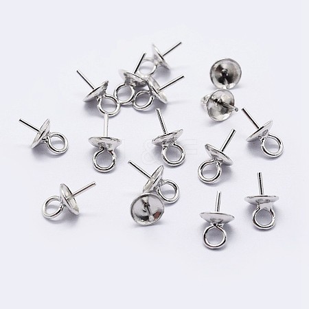 925 Sterling Silver Cup Pearl Bail Pin Pendants STER-F036-04S-6mm-1