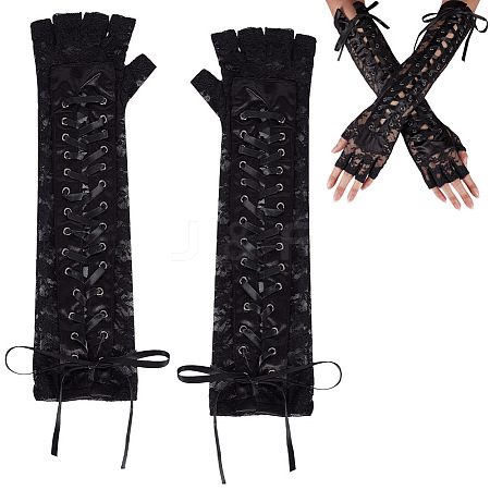 Polyester Lady Tulle Lace Oversleeve Gloves AJEW-WH0596-073B-1