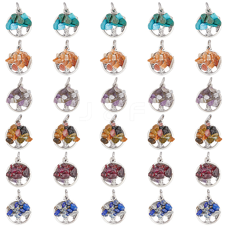 HOBBIESAY 10 Sets 6 Styles Natural & Synthetic Mixed Stone Chip Pendants G-HY0001-35-1