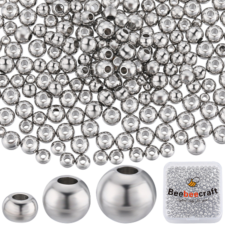 Beebeecraft 450Pcs 3 Style 304 Stainless Steel Round Beads STAS-BBC0003-44-1