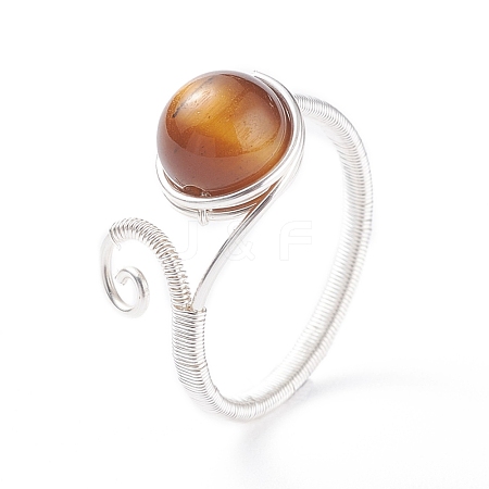 Copper Wrapped Natural Tiger Eye Braided Bead Rings for Women Men RJEW-TA00026-01-1