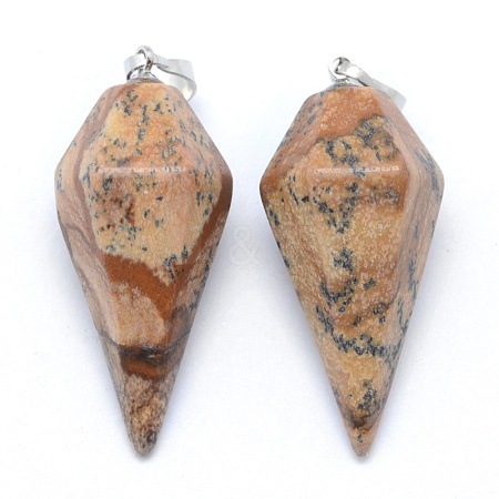 Natural Picture Jasper Pointed Pendants KK-E757-F-10P-1