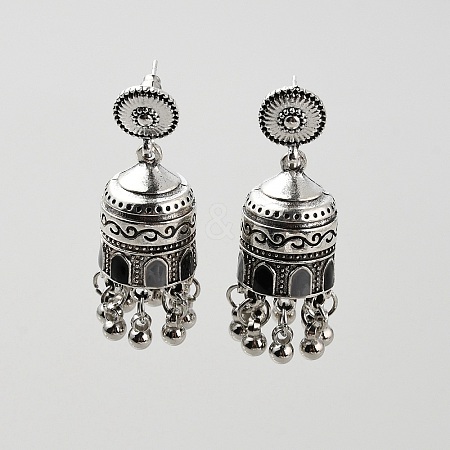 Alloy Bell Dangle Stud Earrings with Enamel EJEW-WH0018-45-1