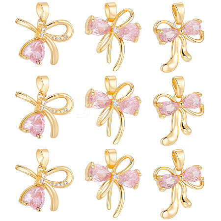 12Pcs 3 Style Brass Micro Pave Cubic Zirconia Pendants KK-BBC0019-52-1