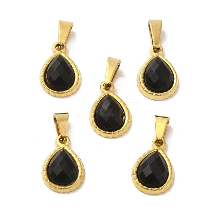 Natural Obsidian Faceted Teardrop Charms STAS-P361-01G-02-1