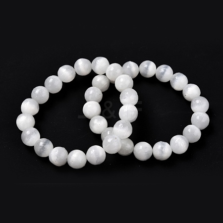 Natural Selenite Beaded Stretch Bracelets BJEW-F414-01C-01-1