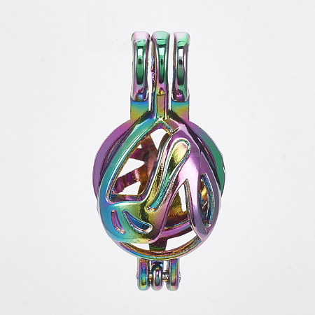 Plated Alloy Bead Cage Pendants PALLOY-S119-016-1
