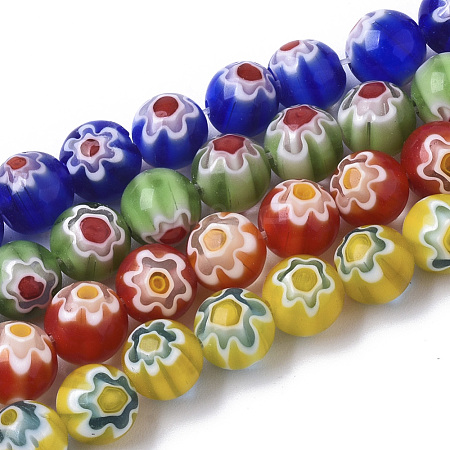 Handmade Millefiori Lampwork Beads Strands LAMP-R143-01-1