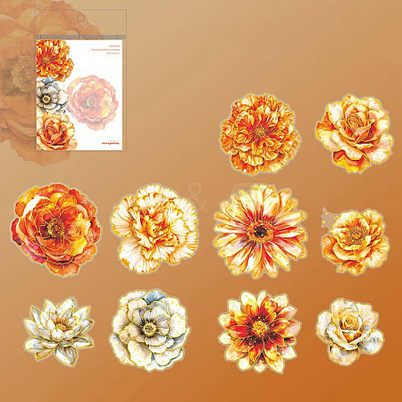 10Pcs Gilt Flowers PET Adhesive Waterproof Stickers Self-Adhesive Stickers PW-WG8AB22-02-1