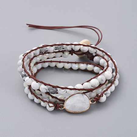 Faceted Glass & Natural Howlite Beaded Wrap Bracelets BJEW-JB05035-04-1