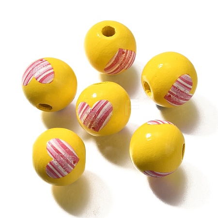 Valentine's Day Element Printed Wood Beads WOOD-R002-01-03-1