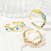 Brass Micro Pave Clear Cubic Zirconia Enamel Cuff Rings for Women RJEW-L113-038G-3