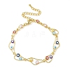 Brass Enamel Flat Round Evil Eye Link Chain Bracelets for Women BJEW-G764-01G-02-4