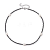 3mm Faceted Round Natural Black Spinel & Natural Cultured Freshwater Pearl Beaded Necklaces for Women NJEW-JN05108-4