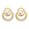 Flat Round Brass Micro Pave Clear Cubic Zirconia Stud Earring Findings KK-D102-09G-4