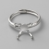 Adjustable Rhodium Plated Sterling Silver Finger Rings Components STER-WH0008-28P-2