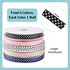 6 Rolls 6 Colors Polyester Polka Dot Print Grosgrain Ribbon OCOR-PH0004-28-2