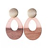 Teardrop Resin & Wood Stud Earrings EJEW-JE03000-M-2