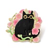 Black Cat & Flower Enamel Pins JEWB-Z048-09G-03-1