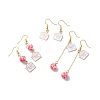 3 Pairs 3 Style Pink Alloy Enamel Charms & Resin Beads Dangle Earrings EJEW-JE05030-05-1
