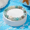 Natural Flower Amazonite Round & Synthetic Turquoise Turtle Beaded Stretch Bracelet for Women BJEW-JB09700-01-2