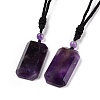 Adjustable Natural Amethyst Rectangle Pendant Necklace with Nylon Cord for Women NJEW-L171-03C-1