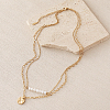 304 Stainless Steel Textured Coin Pendant Double Layer Necklaces VK6399-6-1