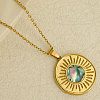 Stylish 304 Stainless Steel Pave Natural Paua Shell Flat Round Pendant Necklaces QJ3368-3-3