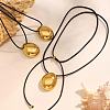 304 Stainless Steel Teardrop Pendant Adjustable Black Leather Cord Slider Necklaces for Women WG7319D-01-3