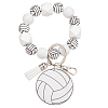 1Pc Printed Acrylic & Faux Suede Tassel Pendant & Wood Bead Keychains HJEW-SP0001-86C-1